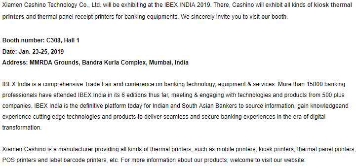 Cashino Invita a IBEX INDIA 2019